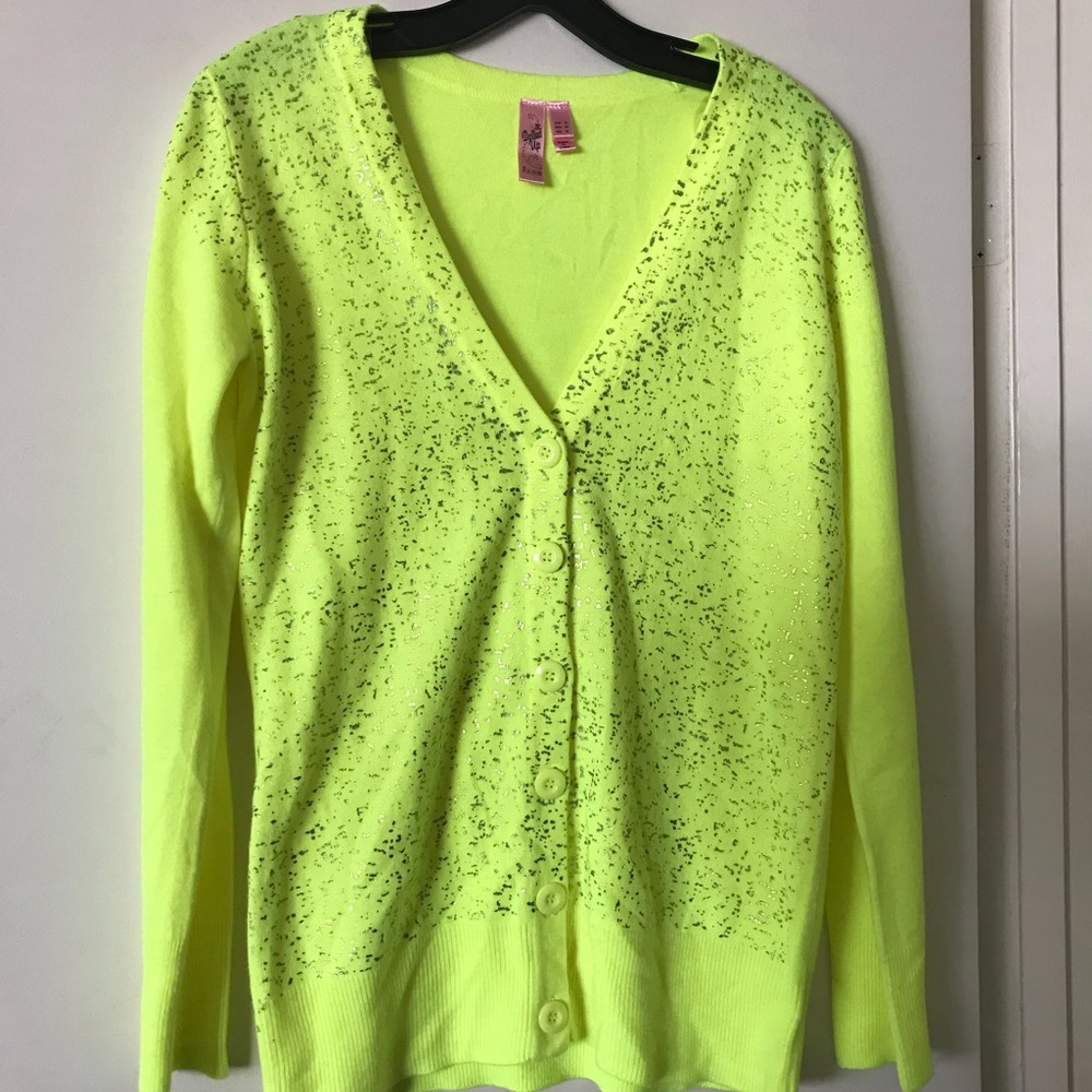 Neon yellow button up sweater rave Day glow rave